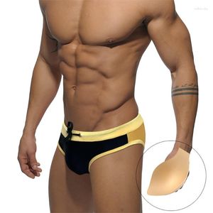 Homens de banho sexy cintura baixa dos homens maiô contraste costura almofada nadar briefs secagem rápida maiô moda masculino esporte praia surf