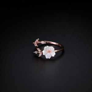 1Pc Rose Gold Sakura Flowers Zircon Branches Shell Flowers Open Ring Charming Cherry Blossom Adjustable Rings Women's Jewelry296I