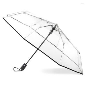 Guarda-chuvas Automático Transparente Dobrável Guarda-chuva Net Vermelho Trifold Auto-Abertura Estudantes Pequeno Plástico Fresco