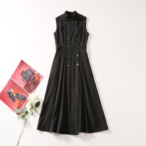 926 2023 Milan Style Runway Dress Autumn Lapel Neck Sleeveless Mid Calf Brand Same Style Empire Womens Dress Fashion AS