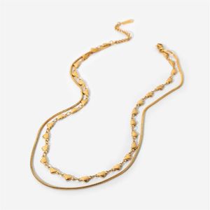 Pendanthalsband 2022 Tarnish Double Layer Heart Halsband Kvinnor Chunky Rostfritt stål Thin Chain Choker 18K Gold Boho Jewel285h