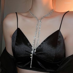Chains Fashion Long Tassel Crystal Choker Necklaces For Women Geometric Rhinestone Party Wedding Jewelry