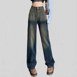 Jeans da donna Autunno 2023 Pantaloni a gamba larga slim a vita alta in colore sfumato da donna