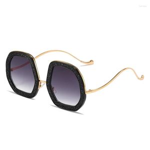 Óculos de sol moda hexágono mulheres homens tendência liga metal quadro gradientes brilho lente designer óculos de sol