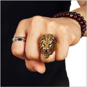 Stainless Steel High Quality Lion Face Hip Hop Rings For Men Women Trendsetter Joyas Nightclub Singer Punk Finger Jewelry Gold Siz2524