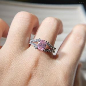 Anéis de casamento design luxuoso oval rosa cristal zircão anel de noivado feminino dia dos namorados aniversário amor declaração jóias