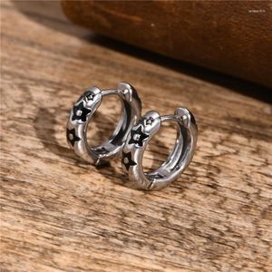 Hoop Earrings Men's Small Jewelry Silver Color Vintage Stainless Steel Star Charm Huggies Cool Fashion Ear Gifts