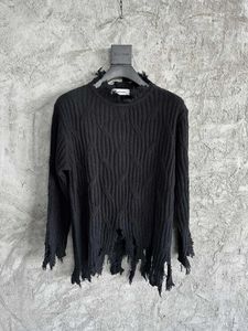 Herrtröjor 23SS Y2K Autumn och Winter Kiko trasig svart stickad tröja Special Design Knitwears o-hals Pullovers Streetwear For Men