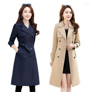 Frauen Graben Mäntel 2023 Herbst Casual Mantel Mit Gürtel Übergroßen Zweireiher Vintage Lange Windjacke Weibliche Outwear Lose P348