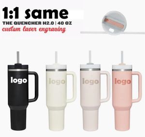 1:1 With original Logo Quencher Tumblers Tie Dye Watermelon H2.0 40oz Stainless Steel Cups with Silicone handle Lid And Straw Car mugs Keep Drinking Cold Water Bottles