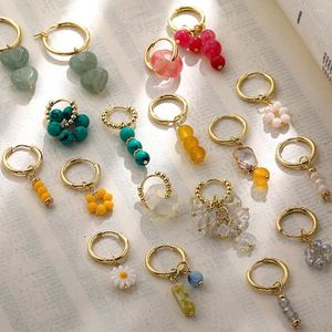 Dangle Earrings Insピンク天然石クリスタルペンダントデイジー女性ミニラウンドハギーイヤーリングフラワーボーホンジュエリーギフト