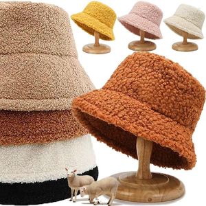 Berretti 7 colori Inverno Lana di agnello Cappello da pescatore Moda donna Secchio Tesa larga Piatto Top Berretto antivento a prova di freddo Coreano Tinta unita