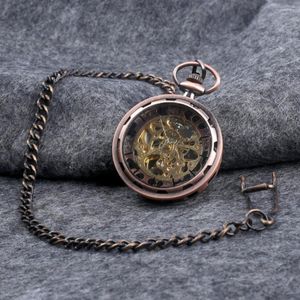 Pocket Watches Retro Hand Winding Watch unisex armbandsur hängande kedja avslöjad klocka för daglig slitage