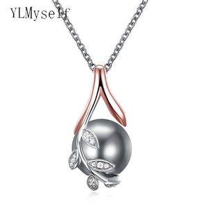 Drop Charms Pendants Rose Gold Plate Pave Grey Pearl Cubic Zircon Crystal Jewelry Pendant Necklace For Women251U