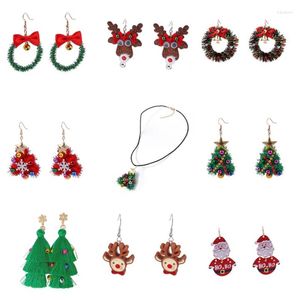 Necklace Earrings Set Cute Elk Santa Claus For Women Tree Pendant Necklaces Girls Christmas Accessory Gifts Fashion Interesting Jewelry
