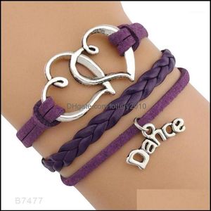 Juvelydance dansare musiknotning diskanten crlef våg balett hjärta oändlighet älskar charm armband lila kvinnor män smycken present anpassad1 d254q