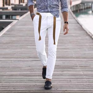 Men's Pants 2023 Autumn Cross Border Slim Fit Pocket Solid Color Lace Up Casual Large Tubing