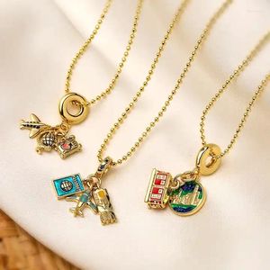 Pendanthalsband 10st Tiny Plan Camera Globe Beads Chain Halsband för kvinnor Emalj Train Earth Gold Plated Lucky Jewelry