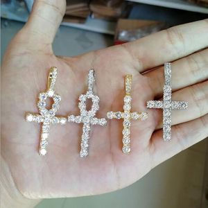 Hip hop ankh cruz egípcia colar para homens jóias cz cúbico circonia pingente de cobre neckalce com 24 polegada cubana chain202G