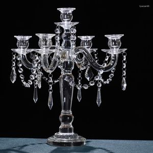 Mum Tutucular Üst düzey kristal şamdan nordic 5 kol masa düğün centerpieces retro akşam yemeği ev dekorasyon