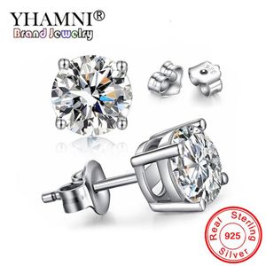Solitaire Charm 6mm 8mm Lab Diamond Stud Earring Real 925 Sterling Silver Jewelry Engagement Wedding Earrings for Women men275j