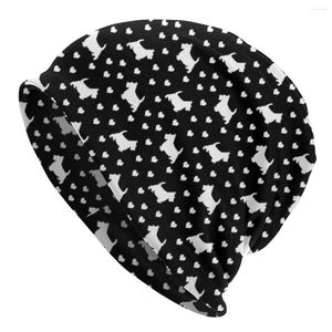 Berets unissex inverno quente malha chapéu homens preto e branco escocês corações crânios gorros adulto scottie cães gorro chapéus de esqui ao ar livre