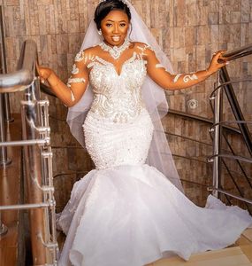 2023 OCT ASO ebi plus size White Mermaid Wedding Dress Dress Pearls Obedage Vintage Vrids Dronses ZJ054