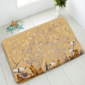 Bath Mats Chinese Style Flower Bird Floor Mat Bathroom Carpet Living Room Kitchen Door Non-Slip Water Absorption Pads Home Decor