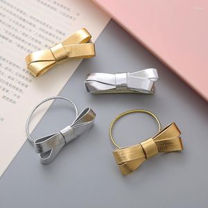 Hair Accessories 1PC Gold Silver PU Bow Lovely Kids Hairpins Children Headwear Baby Clips Ties Girl Elastic Bands