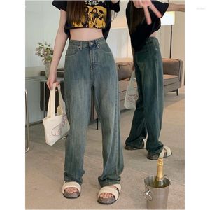 Женские джинсы синие с высокой талией для женщин, американская винтажная модная уличная одежда, широкие джинсы, женские брюки, мешковатые джинсовые брюки в стиле Y2K
