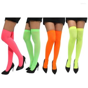 Kadınlar çorap neon renk uzun çoraplar seksi akşam parti yüksek diz cosplay elastikiyeti