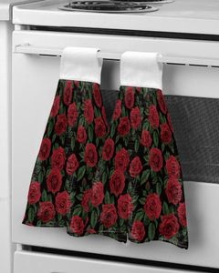 Towel Rose Green Leaves Hand Microfiber Fabric Hanging For Bathroom Kitchen Quick Dry