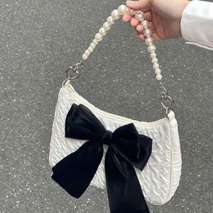 Abendtaschen Faux Perle Kette Frauen Schulter Unterarm Tasche Weibliche Bowknot Geldbörse Kleine Tote Handtaschen Vintage Weiche Nylon Mädchen Messenger