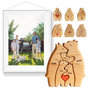 Objetos decorativos estatuetas de madeira personalizado urso família tema arte quebra-cabeça diy nome desktop ornamento casa deco presente personalizado para 230928