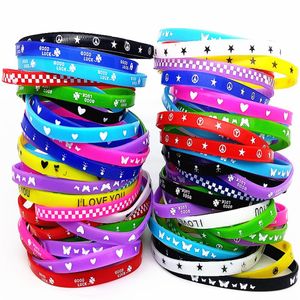 100pcs tiktok Jelly bracelets silicone wristband children boy girls assorted colors Love bangle family party gift mix styles Whole238M