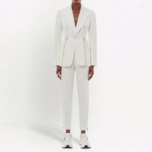 Kvinnors tvåbitar byxor 2023 Fashion Personlig dragkedja Slim Fit One Button Suit Crop Pant Set