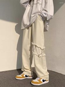 メンズジーンズフフルーーチェーンパッチワークメンアメリカンストレートワイドレッグズボン韓国ファッションゴシックハイストリートスタイルのトレンド