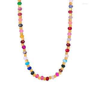 Pendant Necklaces Luxury Tourmaline Stone Necklace 18K Gold Plated Stainless Steel Bead Colored Fashion Women Jewelry