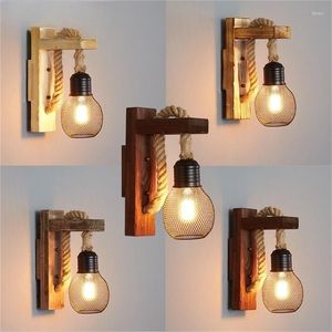 Lampada da parete Applique classiche Design in legno Luci Loft Retro Corda creativa Lampade a LED Decorative Home Bar Ristorante