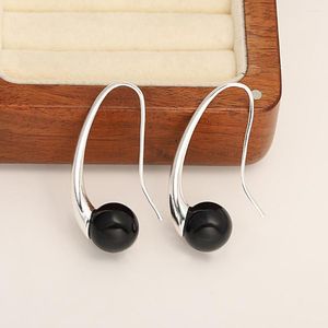 Dangle Earrings AENSOA Trendy Black Resin Acrylic Beads Silver Color Hook Fashion Party Jewelry For Women Girls Female