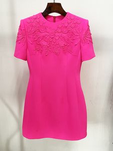 926 2023 Milan Style Runway Dress Autumn Crew Neck Kort ärm Midkalv Pink varumärke samma stil Empire Womens klänning mode som