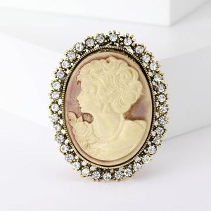 Broschen Vintage Gothic Stil Strass Cameo Kopf Pin Statue Schönheit Brosche Für Frauen Kleidung Tasche Hut Zubehör Schmuck