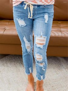 Damenjeans Damen Stretch Skinny Ripped Hole Washed Denim Mom Female Slim Jeggings Hohe Taille Hellblau Bleistift Y2k Hosen Hosen