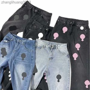 Men's 2023 Mens Designer Make Old Washed Jeans Chrome Straight Trousers Heart Letter Prints for Women Men Casual Long Style