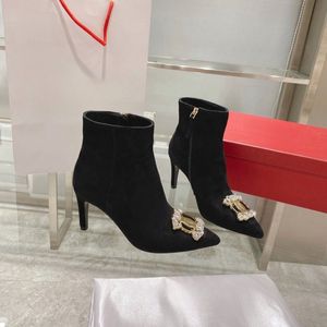 Fashion Classic Party Sheep Suede Fabric, Pointed Fine Heels Women's Short Boots