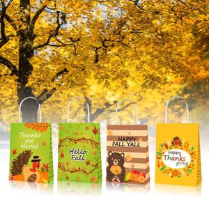 Gift Wrap BD135 12Pcs Thanksgiving Theme Party Packing HandBags Accessories Tote Kraft Paper Bag Pumpkin Autumn Pattern