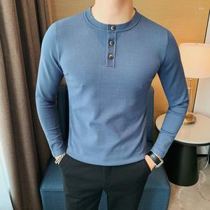 Erkek Tişörtleri 2023 Sonbahar Düz Renk Uzun Kollu T-Shirt Erkekler Slim Fit Rahat Business Polo Sosyal Sokak Giyim Alt Gömlek M-4XL