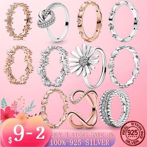 Cluster Rings 2021 925 Silver Color Bow-Knot Finger Ring For Women Girls Sparkling Daisy Flower Crown Zircon Wedding Jewelry326G