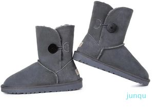 Klassiska designknappar 158030 Short Girl Women Snow Boot Brand Women Popular äkta läder Snö Keep Warm Boots