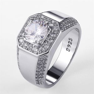 Luxury 925 Sterling Silver Men Crystal Zircon Stone Wedding Ring Brilliant Noble Engagement Engage Party Rings med Stamp319s